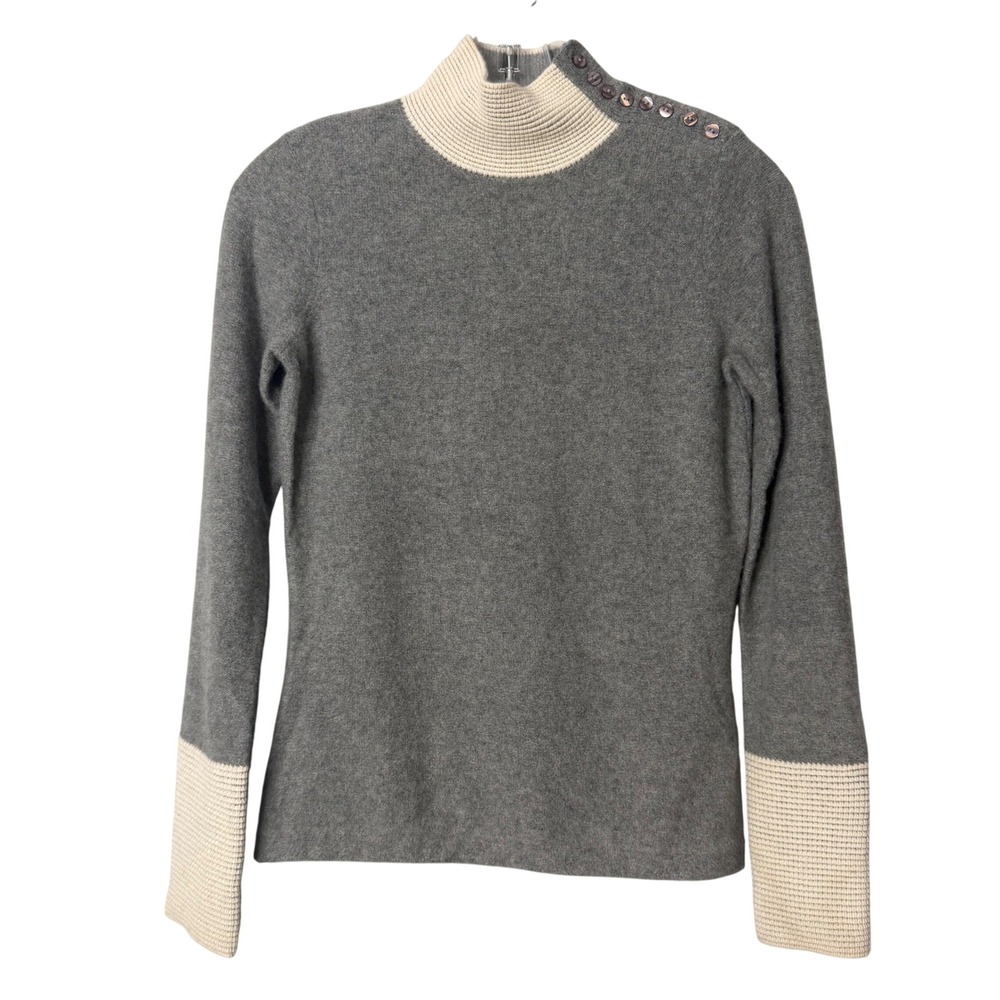 Cullen Sweater Womens XS Grey 100% Cashmere Button Shoulder Mock Neck Quiet Lux